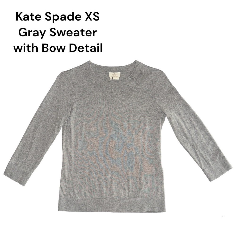 Kate Spade XS Gray Crew Neck Pull Over Sweater with Bow Detail at the Neck 🤍 - Picture 1 of 5